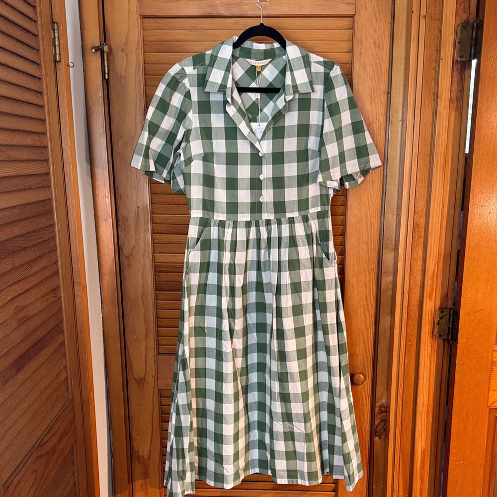 DownEast Green and White Checkered Midi Dress